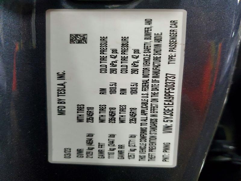 55056806 :رقم المزاد ، 5YJ3E1EA9PF503737 vin ، 2023 Tesla Model 3 مزاد بيع