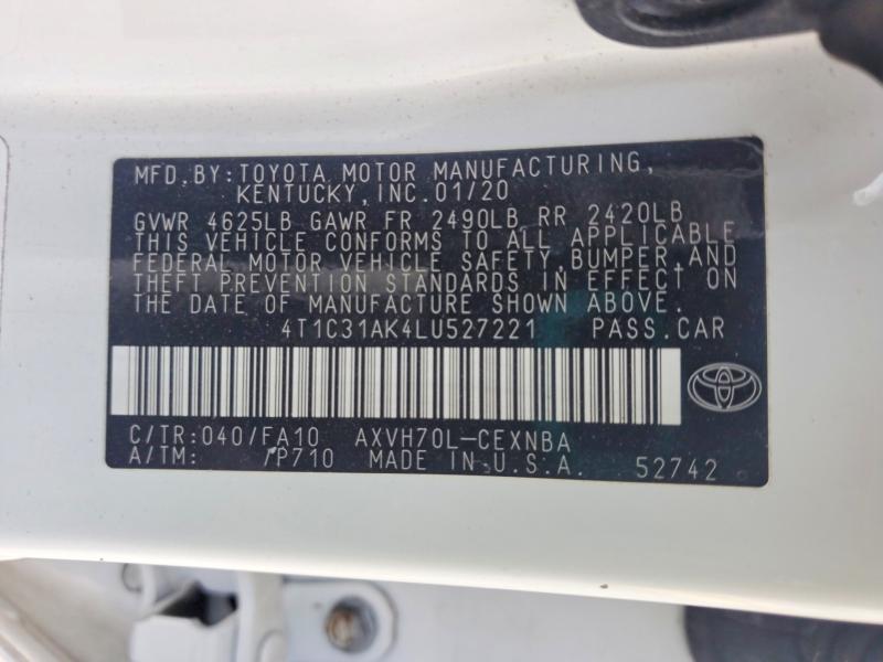 Продажа на аукционе авто 2020 Toyota Camry, vin: 4T1C31AK4LU527221, номер лота: 58525766