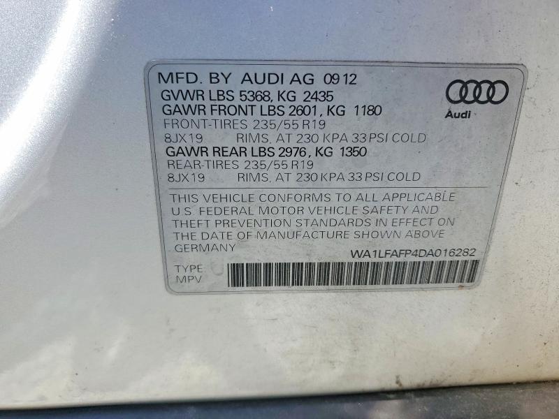 56328736 :رقم المزاد ، WA1LFAFP4DA016282 vin ، 2013 Audi Q5 مزاد بيع