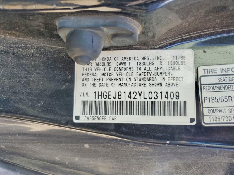 Aukcja sprzedaży 2000 Honda Civic, vin: 1HGEJ8142YL031409, numer aukcji: 58177106