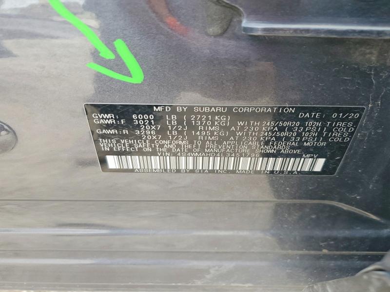 Aukcja sprzedaży 2020 Subaru Ascent, vin: 4S4WMAHD4L3451796, numer aukcji: 56770526