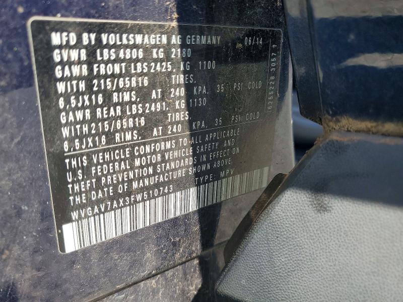 2015 Volkswagen Tiguan მანქანა იყიდება აუქციონზე, vin: WVGAV7AX3FW510743, აუქციონის ნომერი: 58422746