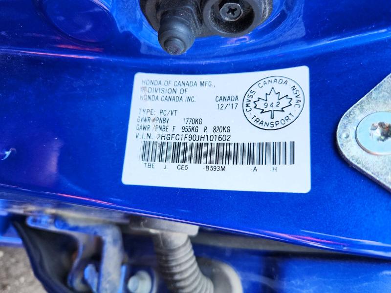 Продажа на аукционе авто 2018 Honda Civic, vin: 2HGFC1F90JH101602, номер лота: 59186696