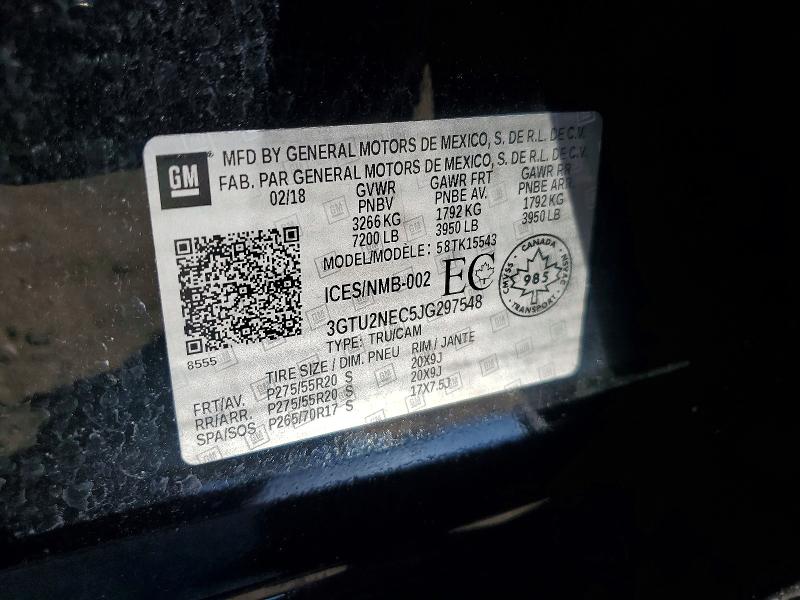 2018 Gmc Sierra მანქანა იყიდება აუქციონზე, vin: 3GTU2NEC5JG297548, აუქციონის ნომერი: 55944556