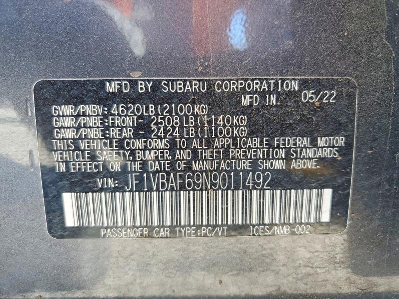 Продажа на аукционе авто 2022 Subaru Wrx, vin: JF1VBAF69N9011492, номер лота: 57423606
