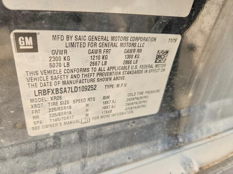 2020 Buick Envision მანქანა იყიდება აუქციონზე, vin: LRBFXBSA7LD109252, აუქციონის ნომერი: 55966576