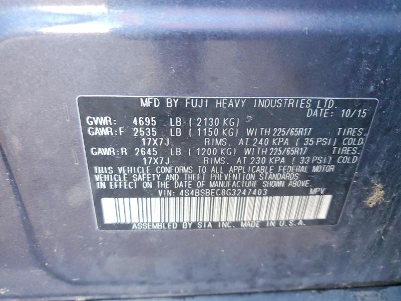 56979796 :رقم المزاد ، 4S4BSBEC8G3247403 vin ، 2016 Subaru Outback مزاد بيع