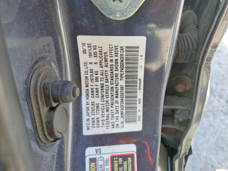 Aukcja sprzedaży 2010 Honda Civic, vin: JHMFA3F28AS007087, numer aukcji: 55802096