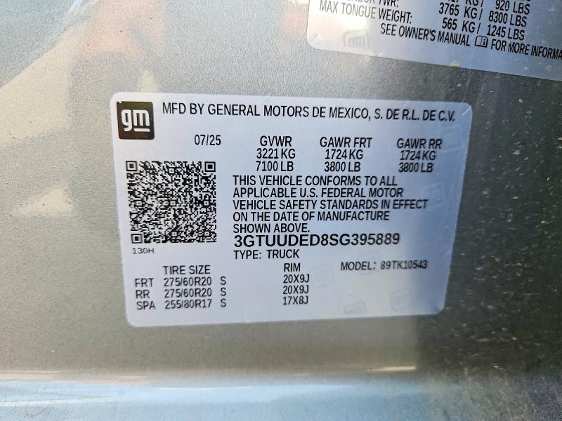 Aukcja sprzedaży 2025 Gmc Sierra, vin: 3GTUUDED8SG395889, numer aukcji: 57583436