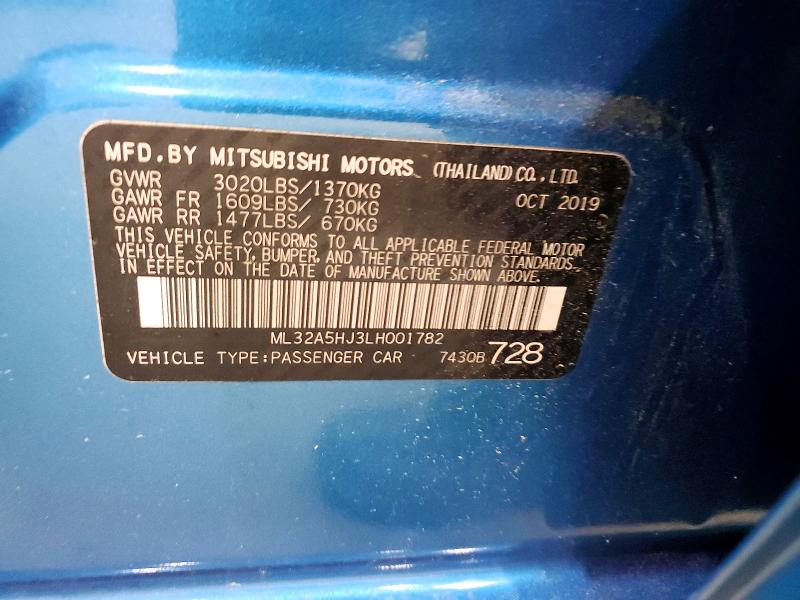 57969226 :رقم المزاد ، ML32A5HJ3LH001782 vin ، 2020 Mitsubishi Mirage مزاد بيع