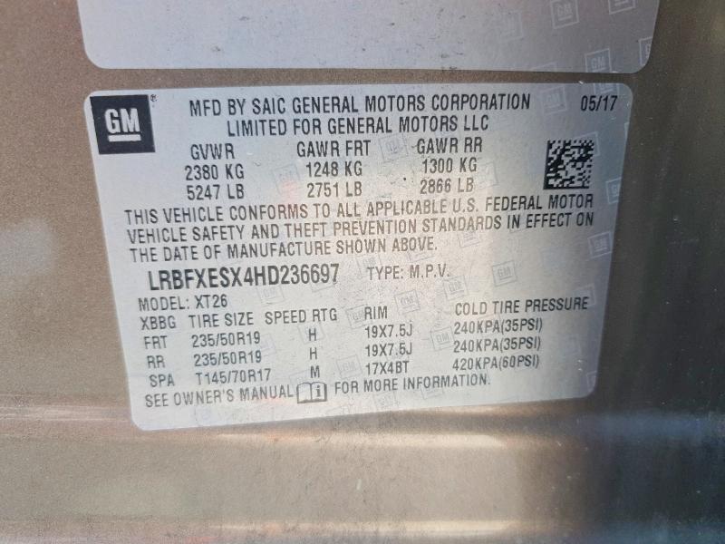 Aukcja sprzedaży 2017 Buick Envision, vin: LRBFXESX4HD236697, numer aukcji: 57524756