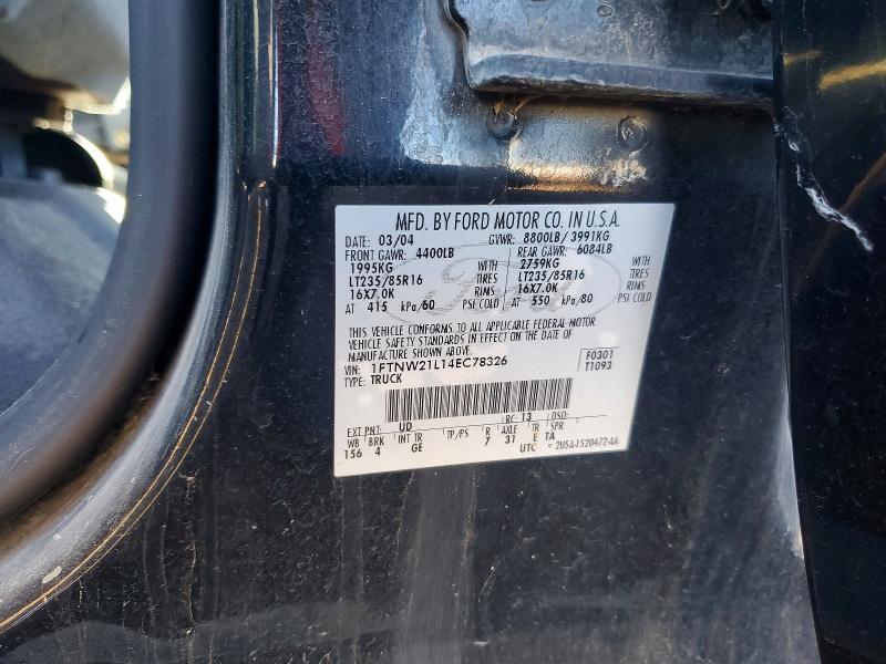 2004 Ford F250 მანქანა იყიდება აუქციონზე, vin: 1FTNW21L14EC78326, აუქციონის ნომერი: 59134346