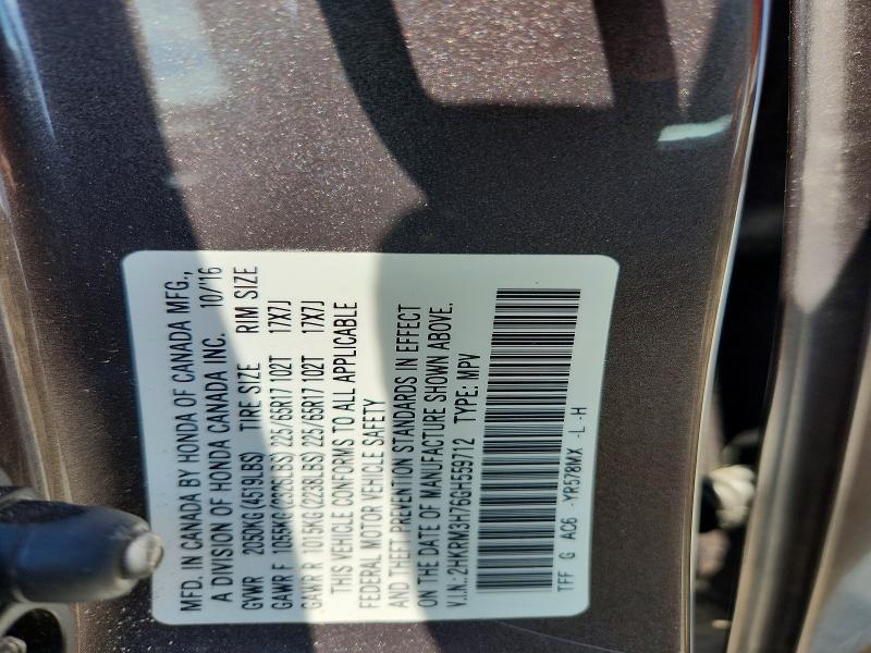 Продаж на аукціоні авто 2016 Honda Cr-v, vin: 2HKRM3H76GH559712, номер лоту: 57126596