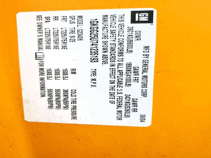 Продаж на аукціоні авто 2004 Gmc Savana, vin: 1GKGG25U741235193, номер лоту: 58887126