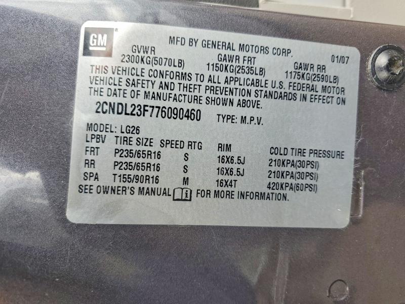 54920086 :رقم المزاد ، 2CNDL23F776090460 vin ، 2007 Chevrolet Equinox مزاد بيع