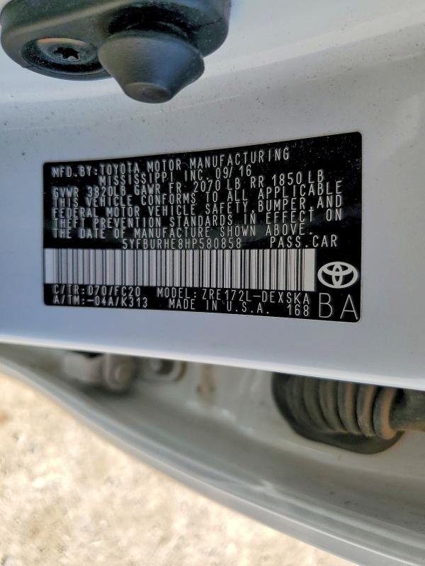Продажа на аукционе авто 2017 Toyota Corolla, vin: 5YFBURHE8HP580858, номер лота: 56189006