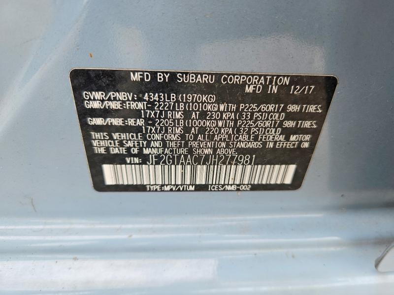 2018 Subaru Crosstrek მანქანა იყიდება აუქციონზე, vin: JF2GTAAC7JH277981, აუქციონის ნომერი: 58978116