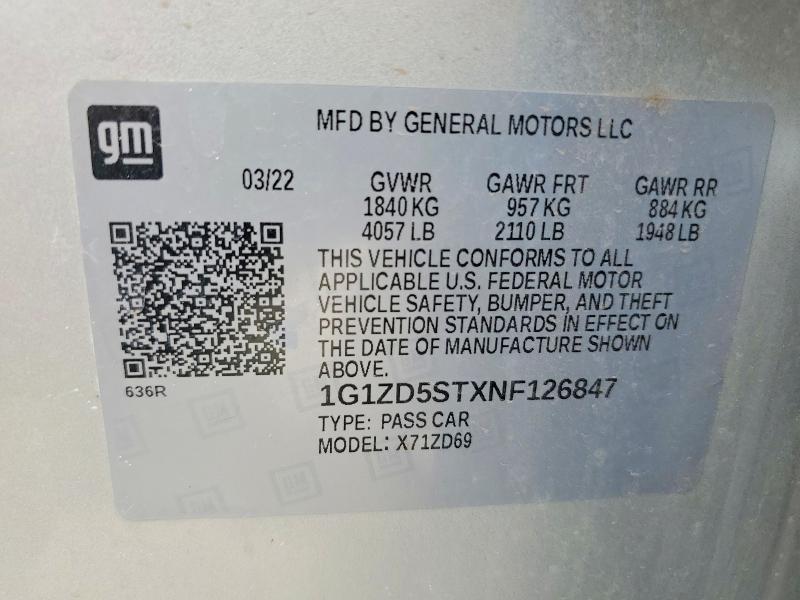 Продажа на аукционе авто 2022 Chevrolet Malibu, vin: 1G1ZD5STXNF126847, номер лота: 56057866