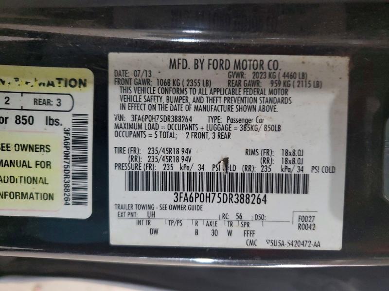 2013 Ford Fusion მანქანა იყიდება აუქციონზე, vin: 3FA6P0H75DR388264, აუქციონის ნომერი: 58729986