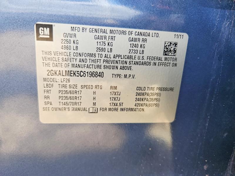 2012 Gmc Terrain მანქანა იყიდება აუქციონზე, vin: 2GKALMEK5C6196840, აუქციონის ნომერი: 56697666