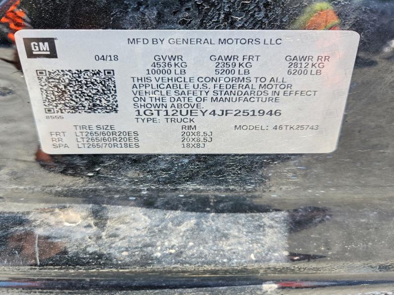 2018 Gmc Sierra მანქანა იყიდება აუქციონზე, vin: 1GT12UEY4JF251946, აუქციონის ნომერი: 55443256