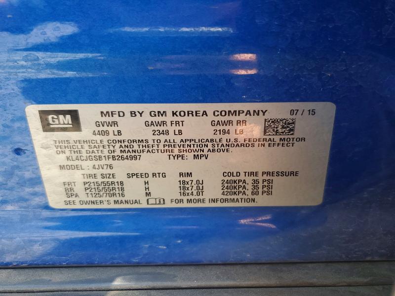 Продажа на аукционе авто 2015 Buick Encore, vin: KL4CJGSB1FB264997, номер лота: 58099486