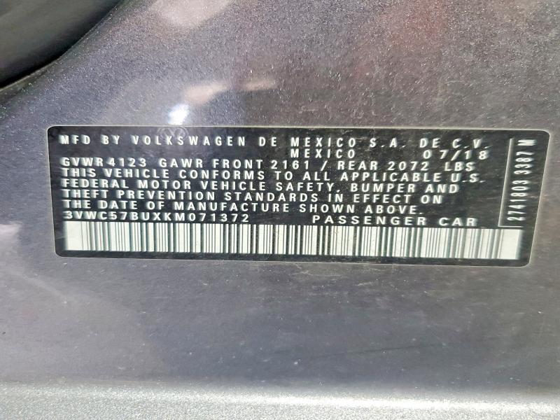 2019 Volkswagen Jetta მანქანა იყიდება აუქციონზე, vin: 3VWC57BUXKM071372, აუქციონის ნომერი: 57400676