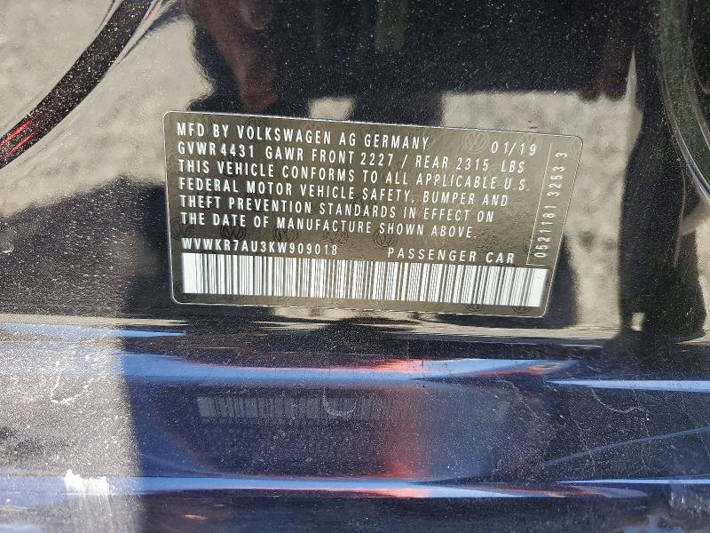 Aukcja sprzedaży 2019 Volkswagen E-golf, vin: WVWKR7AU3KW909018, numer aukcji: 58314886