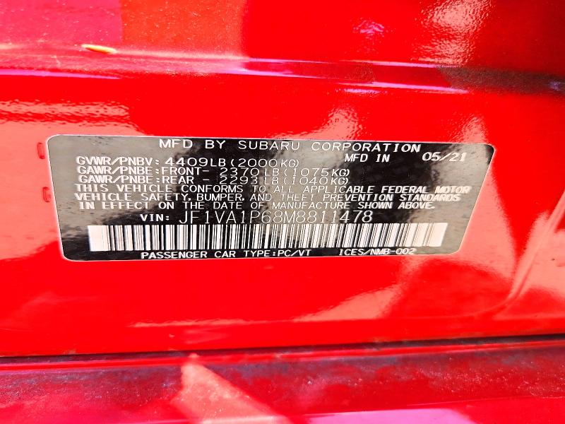 Продажа на аукционе авто 2021 Subaru Wrx, vin: JF1VA1P68M8811478, номер лота: 56837386
