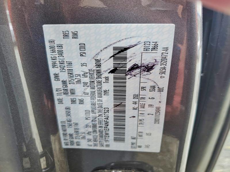 58720456 :رقم المزاد ، 1FTEW1EP4NFA07523 vin ، 2022 Ford F150 مزاد بيع