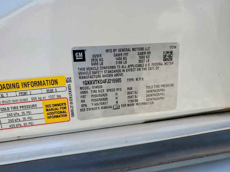 56604986 :رقم المزاد ، 1GKKVTKD4FJ216985 vin ، 2015 Gmc Acadia مزاد بيع