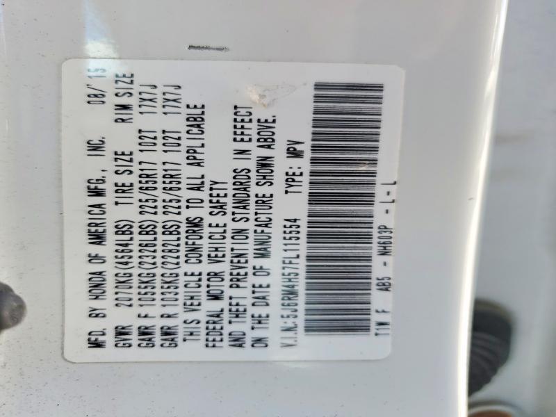 Продажа на аукционе авто 2015 Honda Cr-v, vin: 5J6RM4H57FL115554, номер лота: 58153796
