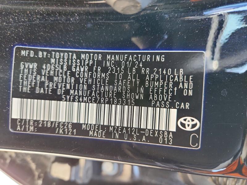 Продаж на аукціоні авто 2024 Toyota Corolla, vin: 5YFS4MCE7RP183315, номер лоту: 55094186