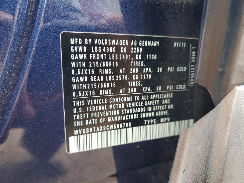 Продаж на аукціоні авто 2012 Volkswagen Tiguan, vin: WVGBV7AX9CW560708, номер лоту: 59170046