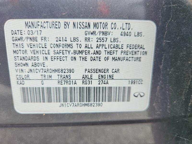 Aukcja sprzedaży 2017 Infiniti Q50, vin: JN1CV7AR0HM682390, numer aukcji: 56654496