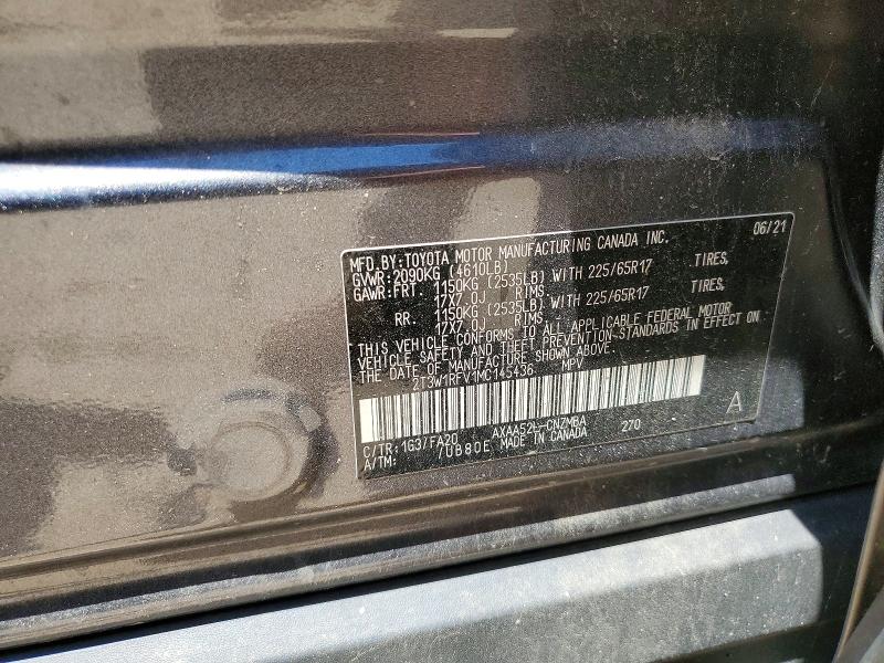 Aukcja sprzedaży 2021 Toyota Rav4, vin: 2T3W1RFV1MC145436, numer aukcji: 56251476