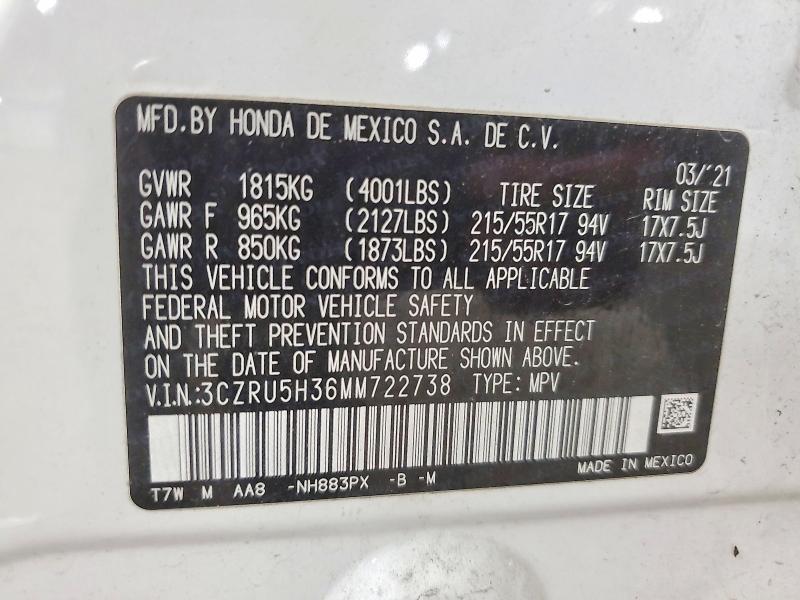 57754526 :رقم المزاد ، 3CZRU5H36MM722738 vin ، 2021 Honda Hr-v مزاد بيع