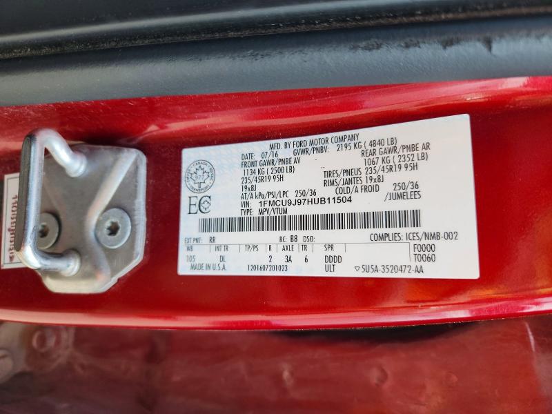 54419596 :رقم المزاد ، 1FMCU9J97HUB11504 vin ، 2017 Ford Escape مزاد بيع