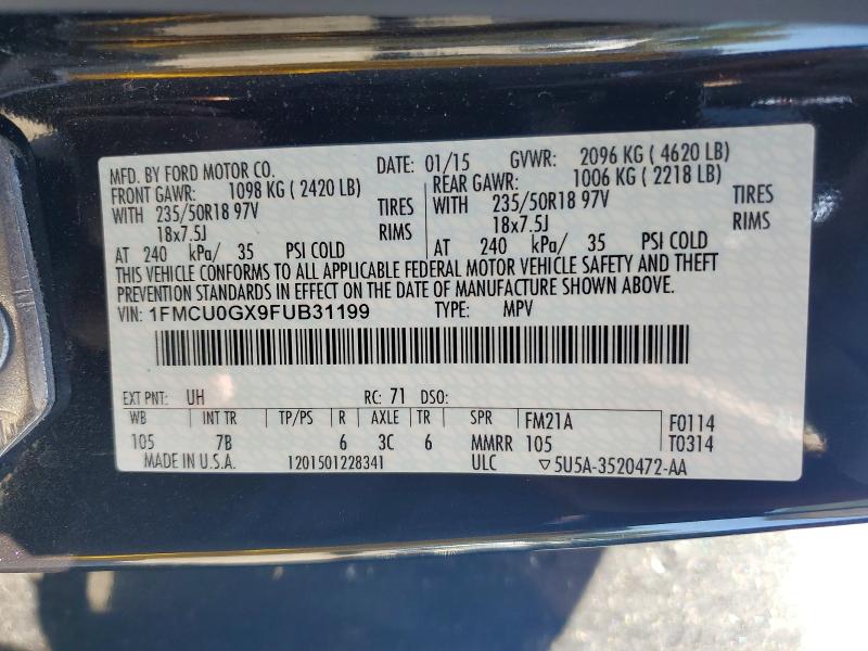 Aukcja sprzedaży 2015 Ford Escape, vin: 1FMCU0GX9FUB31199, numer aukcji: 55513556