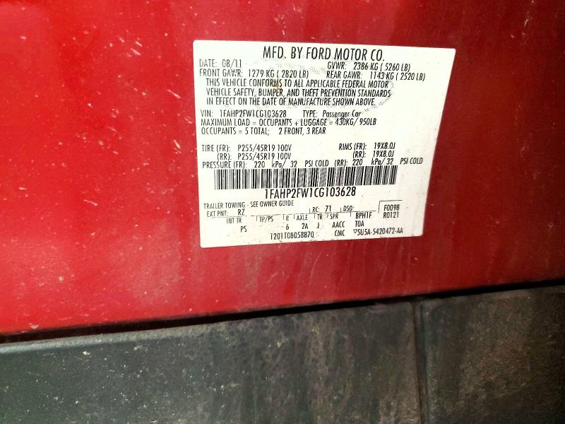 Продажа на аукционе авто 2012 Ford Taurus, vin: 1FAHP2FW1CG103628, номер лота: 57214696