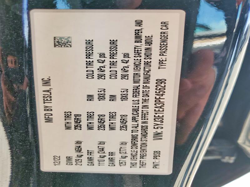 2023 Tesla Model 3 მანქანა იყიდება აუქციონზე, vin: 5YJ3E1EA3PF456298, აუქციონის ნომერი: 56882786