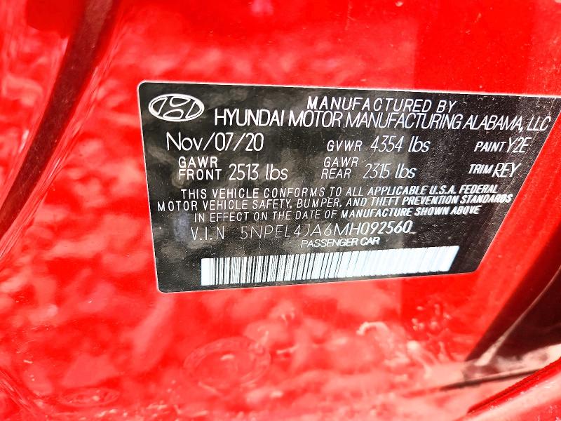 2021 Hyundai Sonata მანქანა იყიდება აუქციონზე, vin: 5NPEL4JA6MH092560, აუქციონის ნომერი: 56398636