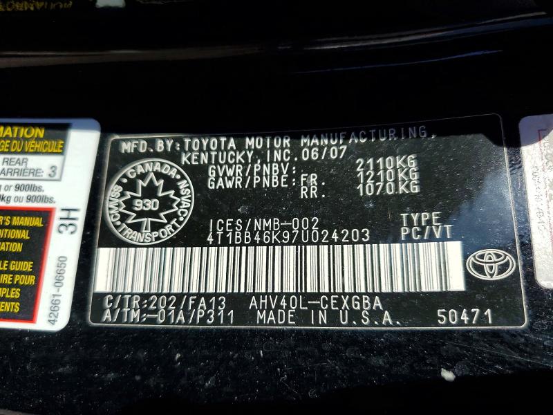 Продажа на аукционе авто 2007 Toyota Camry, vin: 4T1BB46K97U024203, номер лота: 53908246