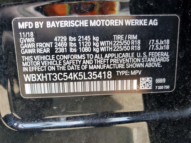58309736 :رقم المزاد ، WBXHT3C54K5L35418 vin ، 2019 Bmw X1 مزاد بيع