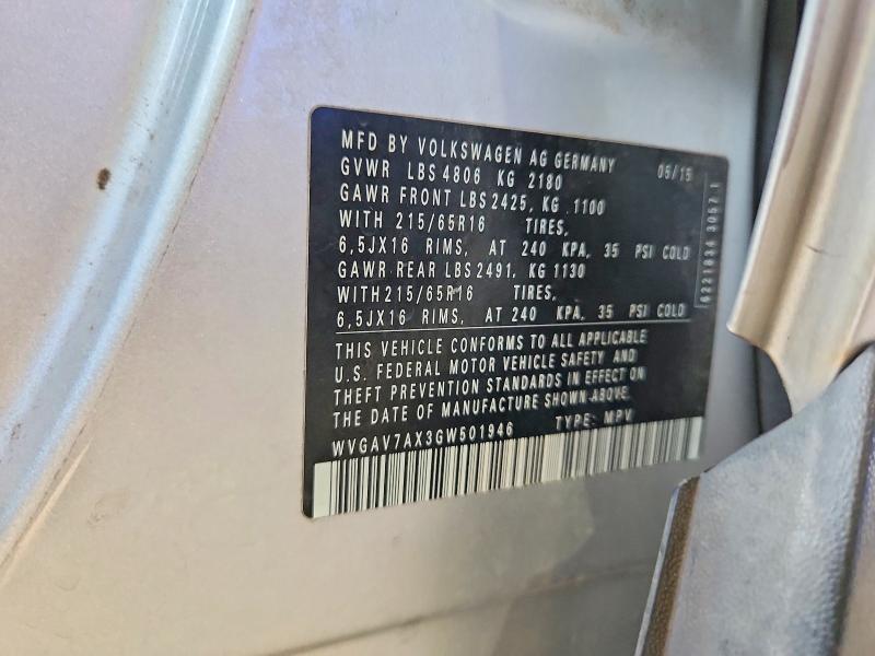 Продажа на аукционе авто 2016 Volkswagen Tiguan, vin: WVGAV7AX3GW501946, номер лота: 56292346