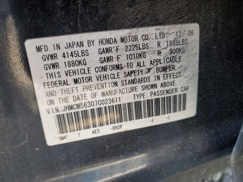 Aukcja sprzedaży 2007 Honda Accord, vin: JHMCM56307C023611, numer aukcji: 58809656