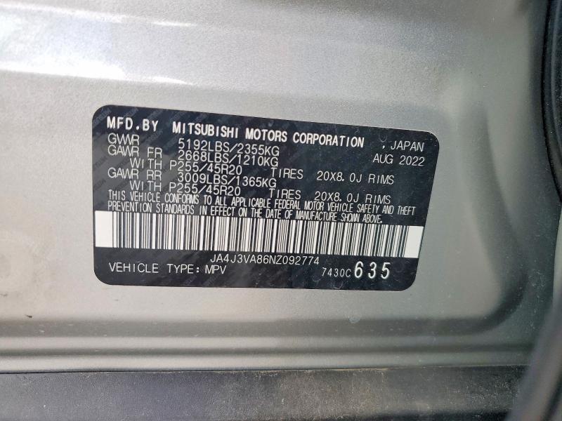 Aukcja sprzedaży 2022 Mitsubishi Outlander, vin: JA4J3VA86NZ092774, numer aukcji: 56886286