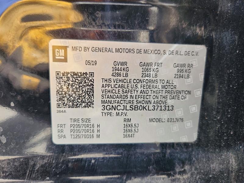 Продаж на аукціоні авто 2019 Chevrolet Trax, vin: 3GNCJLSB0KL371313, номер лоту: 54243416