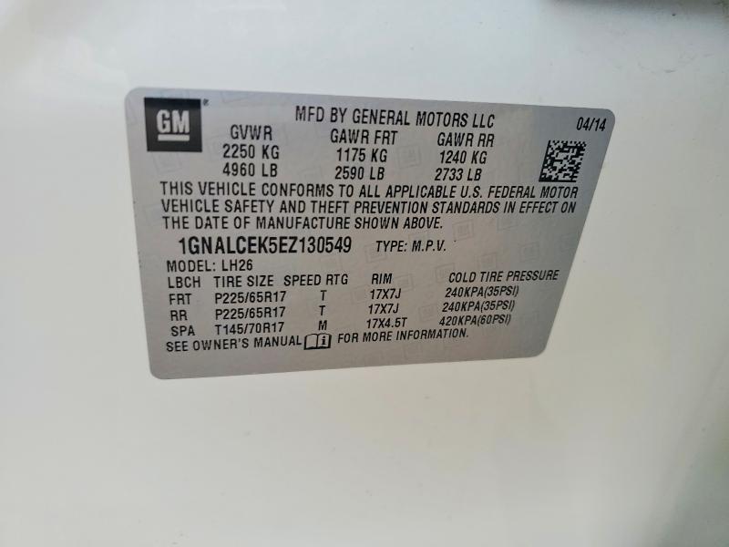 Продаж на аукціоні авто 2014 Chevrolet Equinox, vin: 1GNALCEK5EZ130549, номер лоту: 59101836