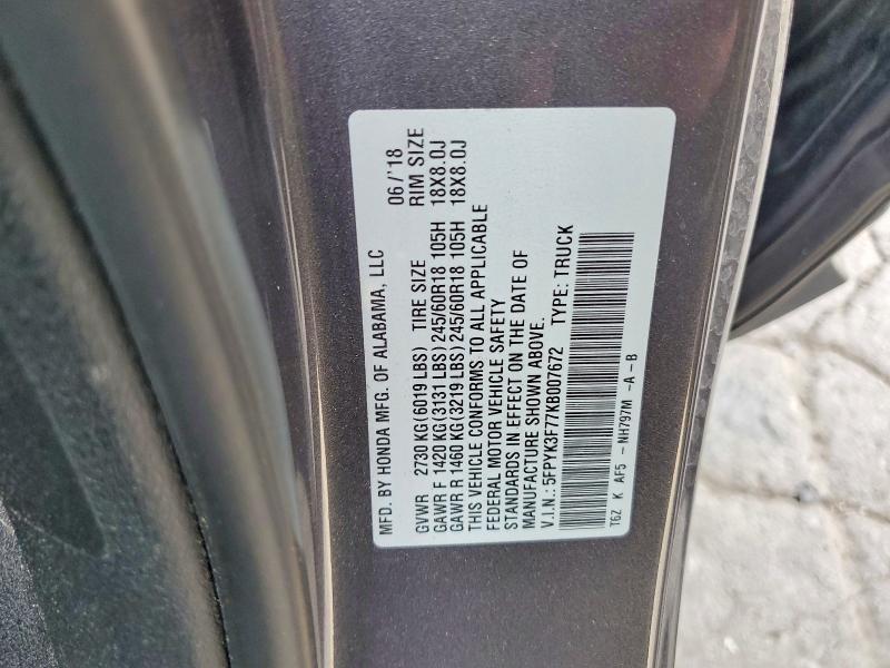 Aukcja sprzedaży 2019 Honda Ridgeline, vin: 5FPYK3F77KB007672, numer aukcji: 56249006